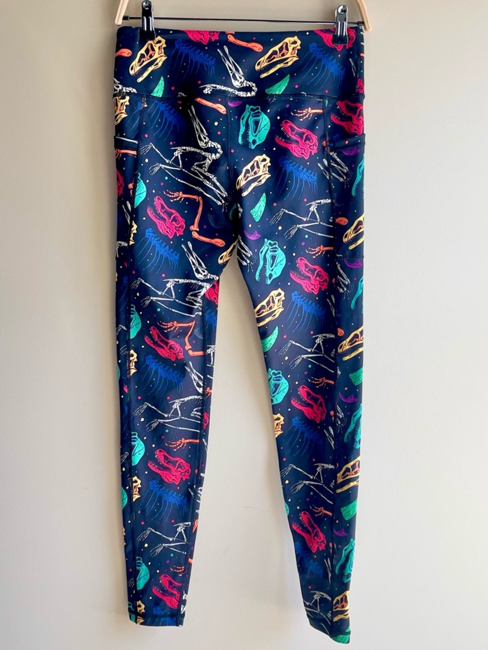 CVG Constantly Varied Gear Black Multi Color Dinosaur Print Leggings - Picture 3 of 3